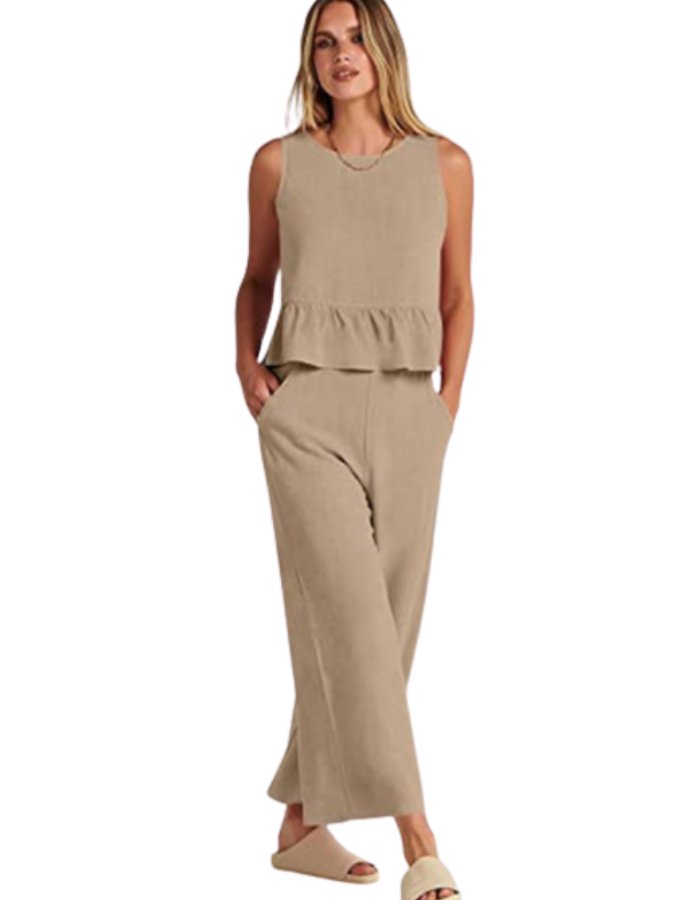 SHOPIQAT Ruffle Sleeveless Top With Matching Wide-leg Pants - Premium from shopiqat - Just $8.200! Shop now at shopiqat